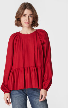 Czerwona bluzka United Colors Of Benetton z okrągłym dekoltem w stylu casual z długim rękawem