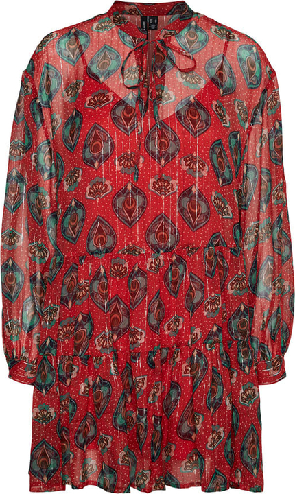 Czerwona bluzka Vero Moda w stylu casual z dekoltem w kształcie litery v z długim rękawem
