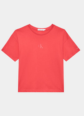 Czerwona koszulka dziecięca Calvin Klein dla chłopców z jeansu