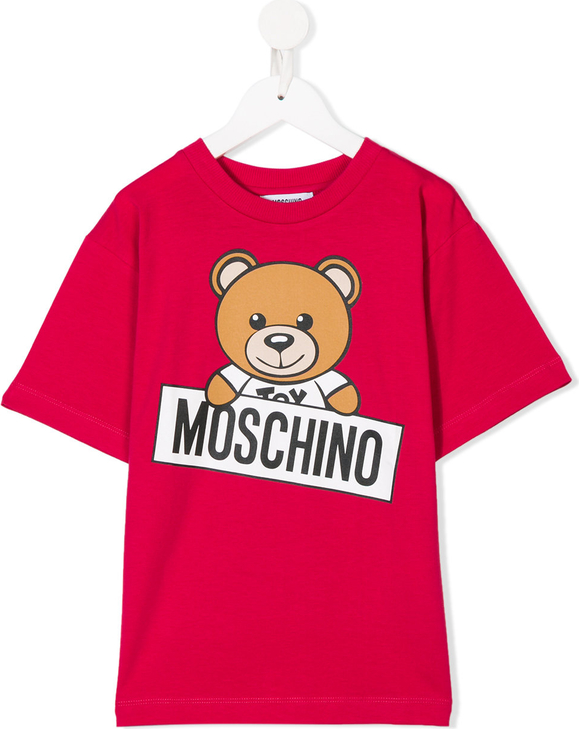 Czerwona koszulka dziecięca Moschino Kids z bawełny dla dziewczynek