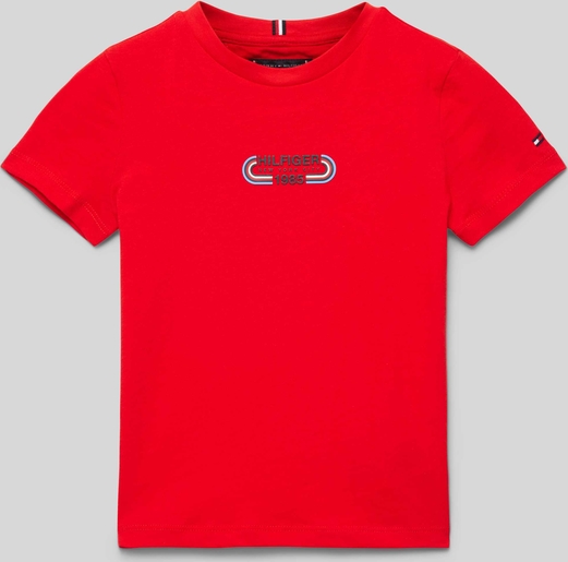 Czerwona koszulka dziecięca Tommy Hilfiger z krótkim rękawem
