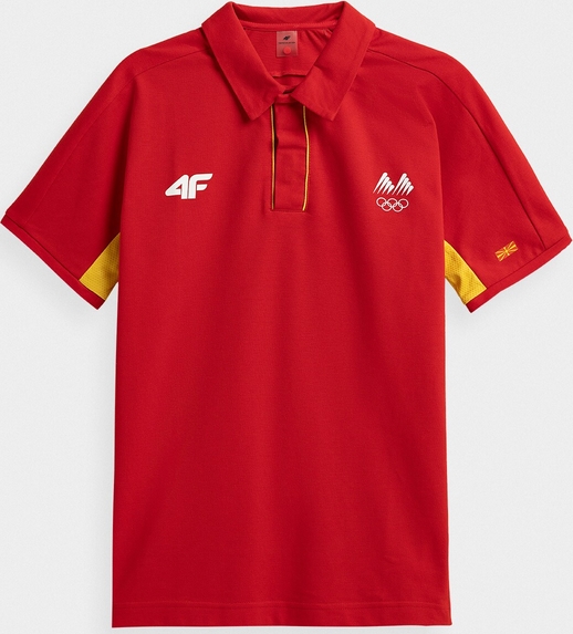 Czerwona koszulka polo 4F z krótkim rękawem z dzianiny w sportowym stylu