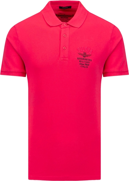 Czerwona koszulka polo Aeronautica Militare w stylu casual z bawełny z krótkim rękawem