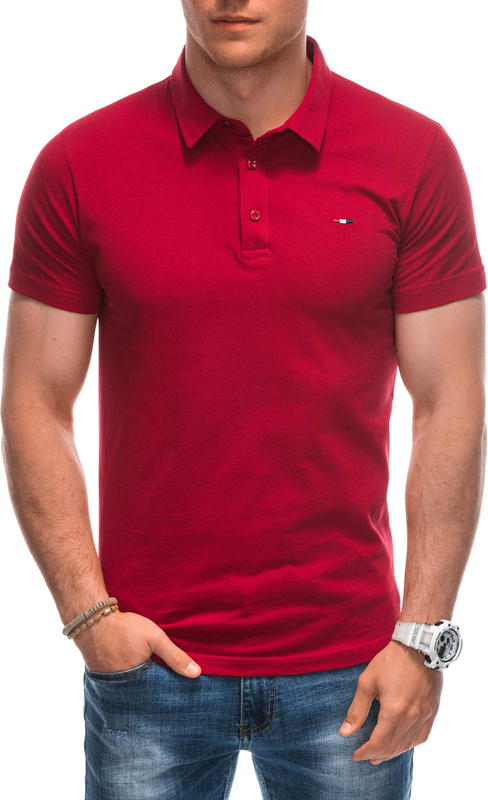 Czerwona koszulka polo Edoti w stylu casual z krótkim rękawem