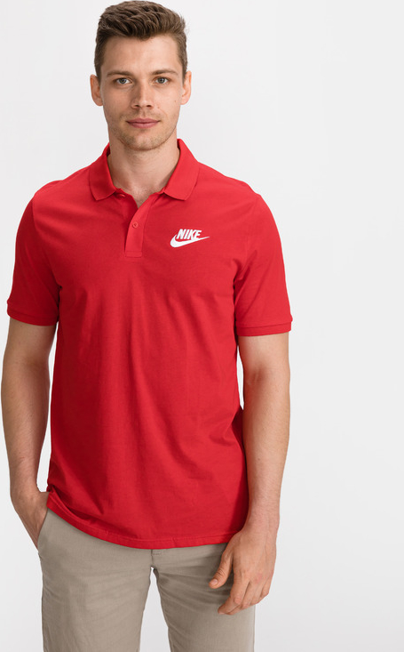 Czerwona koszulka polo Nike z krótkim rękawem z bawełny w sportowym stylu