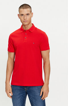 Czerwona koszulka polo Tommy Hilfiger z krótkim rękawem w stylu casual