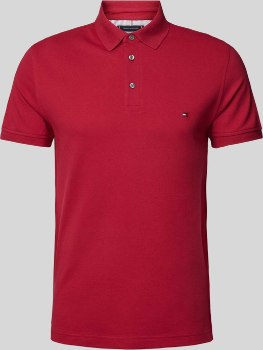 Czerwona koszulka polo Tommy Hilfiger z krótkim rękawem z bawełny
