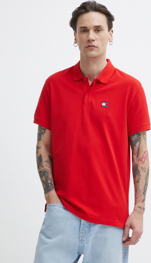 Czerwona koszulka polo Tommy Jeans w stylu casual z bawełny