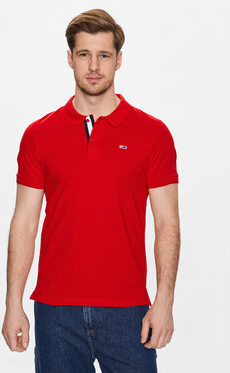 Czerwona koszulka polo Tommy Jeans z krótkim rękawem w stylu casual