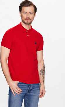 Czerwona koszulka polo United Colors Of Benetton w stylu casual z krótkim rękawem