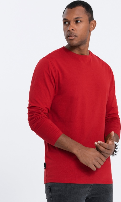 Czerwona koszulka z długim rękawem Ombre z bawełny w stylu casual