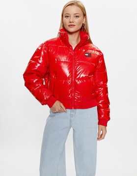 Czerwona kurtka Tommy Jeans krótka w stylu casual