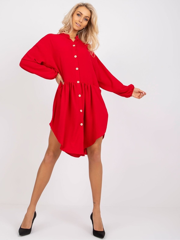 Czerwona sukienka 5.10.15 mini w stylu casual z kołnierzykiem