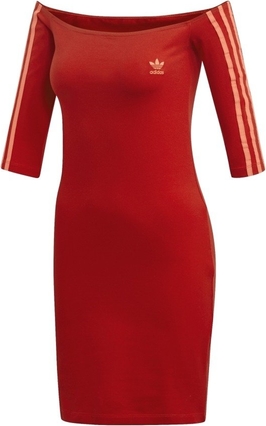 Czerwona sukienka Adidas Originals z odkrytymi ramionami w stylu casual hiszpanka