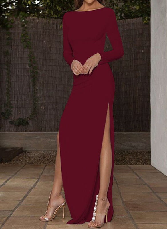 Czerwona sukienka Arilook z długim rękawem maxi