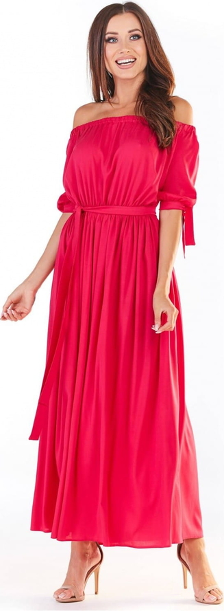 Czerwona sukienka Awama z długim rękawem hiszpanka maxi