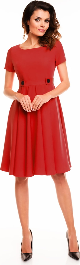 Czerwona sukienka Awama z krótkim rękawem midi z okrągłym dekoltem