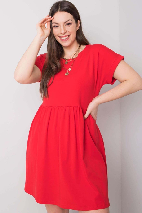 Czerwona sukienka Basic Feel Good w stylu casual mini z krótkim rękawem