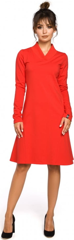 Czerwona sukienka Be z długim rękawem z dresówki dla puszystych