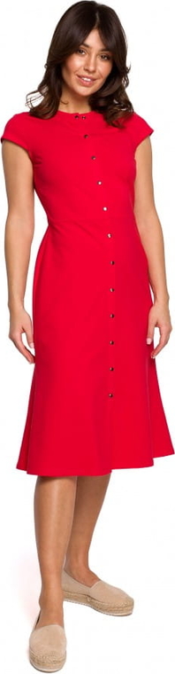 Czerwona sukienka Be z dzianiny z krótkim rękawem z okrągłym dekoltem