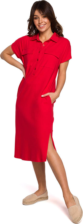 Czerwona sukienka BeWear z krótkim rękawem z bawełny ołówkowa