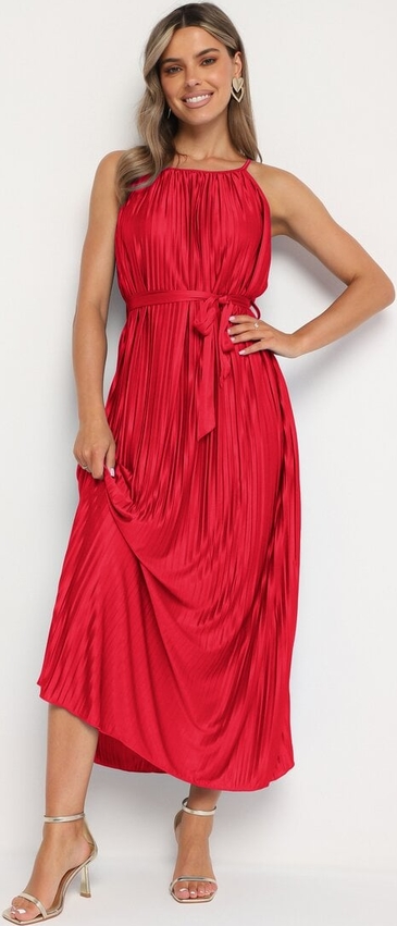 Czerwona sukienka born2be w stylu casual maxi na ramiączkach