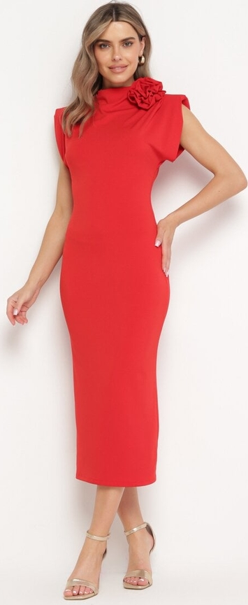 Czerwona sukienka born2be z krótkim rękawem w stylu klasycznym
