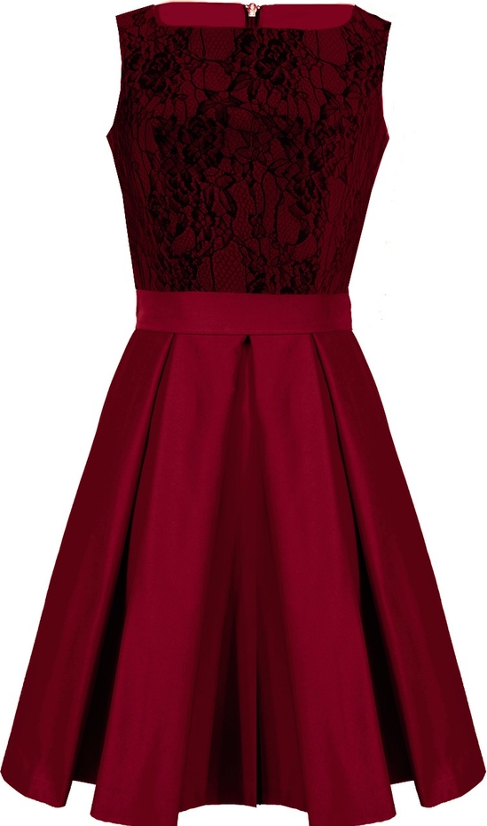 Czerwona sukienka Camill Fashion z okrągłym dekoltem bez rękawów dla puszystych
