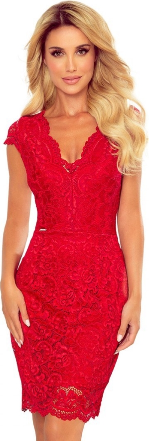 Czerwona sukienka candivia.pl z krótkim rękawem z dekoltem w kształcie litery v