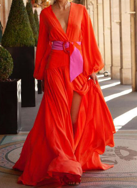 Czerwona sukienka Cikelly maxi z dekoltem w kształcie litery v kopertowa