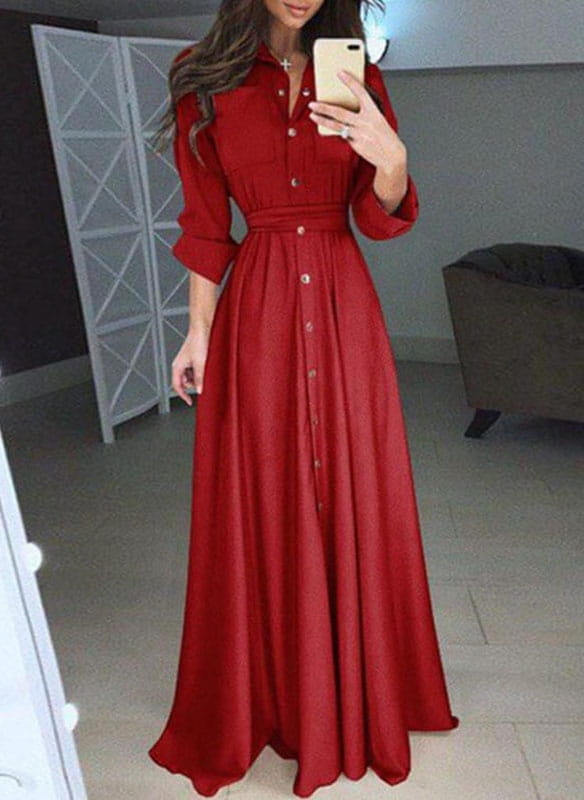 Czerwona sukienka Cikelly z długim rękawem