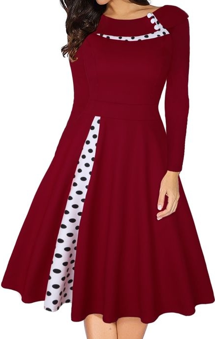 Czerwona sukienka Cikelly z okrągłym dekoltem z długim rękawem