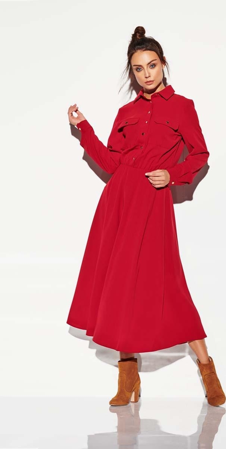 Czerwona sukienka Coco Style w stylu casual z długim rękawem