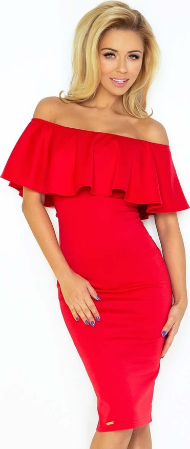 Czerwona sukienka Coco Style z krótkim rękawem midi