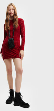 Czerwona sukienka Desigual w stylu casual z długim rękawem mini