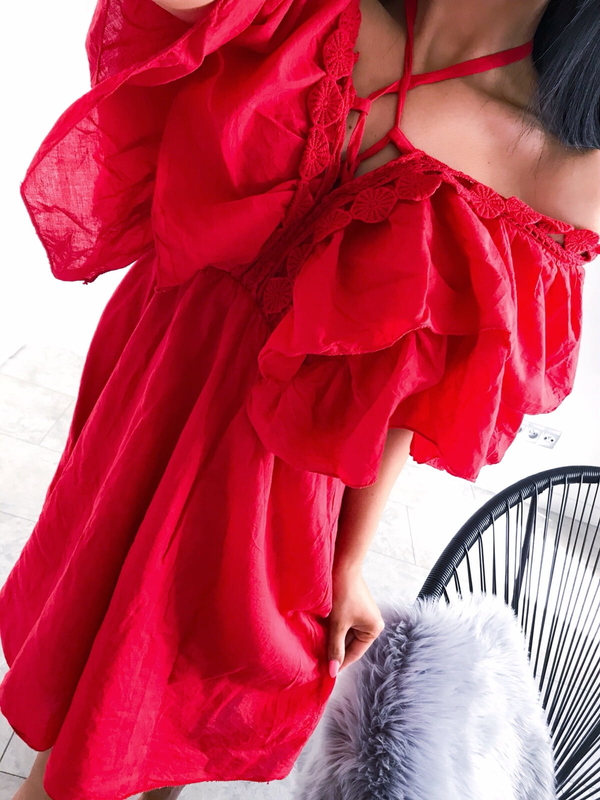 Czerwona sukienka Divinostyle w stylu boho
