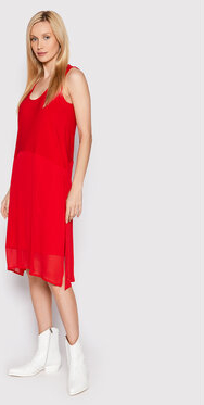 Czerwona sukienka DKNY na ramiączkach midi