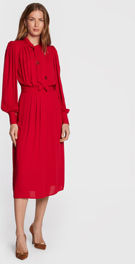 Czerwona sukienka Elisabetta Franchi midi z długim rękawem koszulowa
