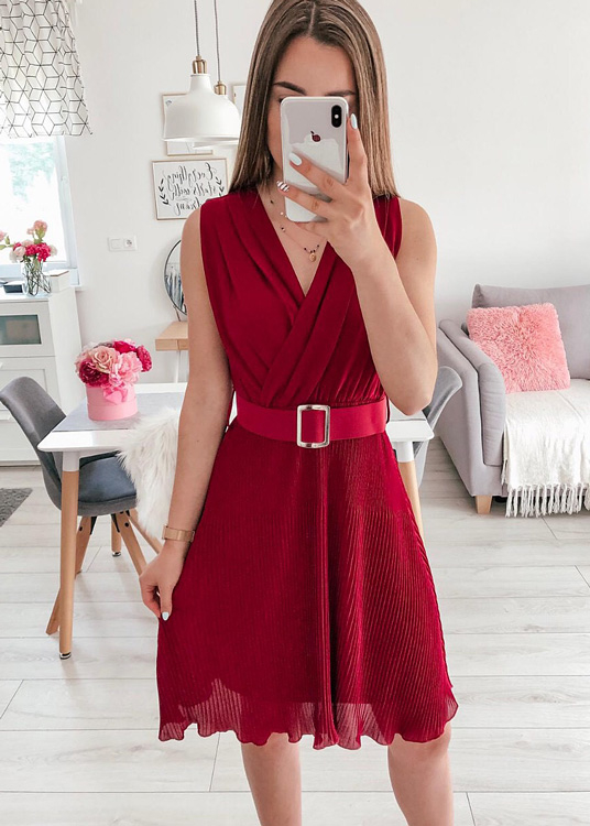 Czerwona sukienka FidoStyle z szyfonu