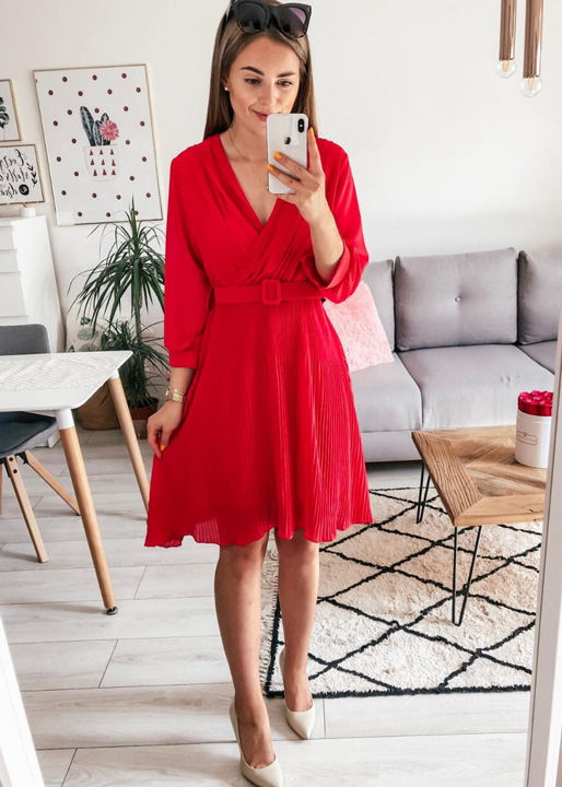 Czerwona sukienka FidoStyle z szyfonu