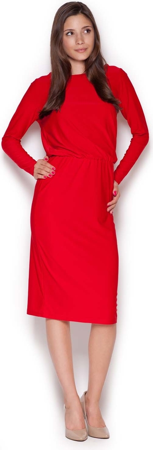 Czerwona sukienka Figl midi z długim rękawem