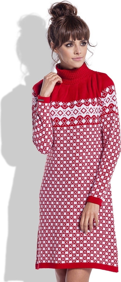 Czerwona sukienka FLORENCE z długim rękawem w stylu skandynawskim w stylu casual