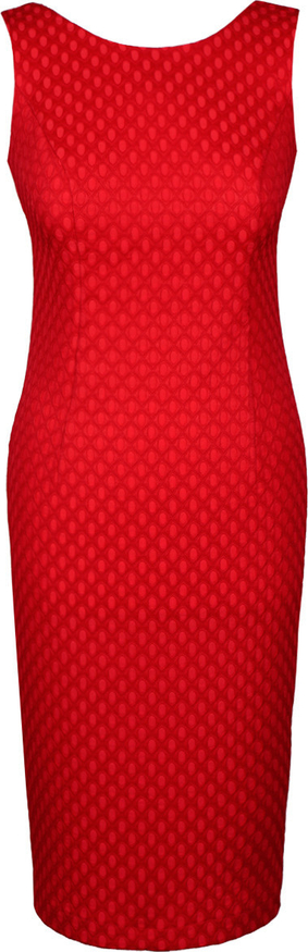 Czerwona sukienka Fokus bez rękawów dopasowana z okrągłym dekoltem