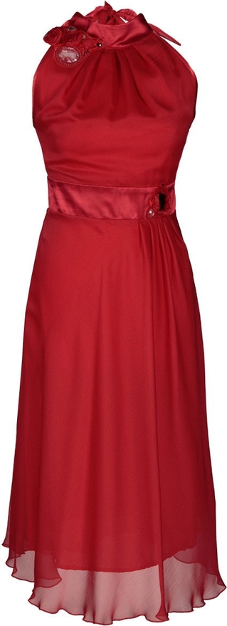 Czerwona sukienka Fokus bez rękawów rozkloszowana midi