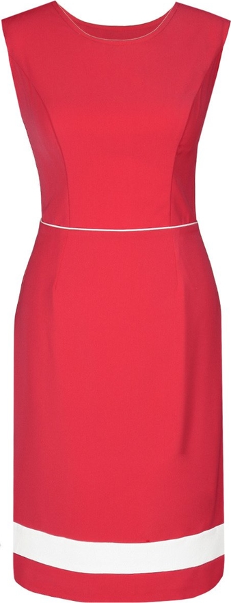 Czerwona sukienka Fokus dopasowana midi z okrągłym dekoltem