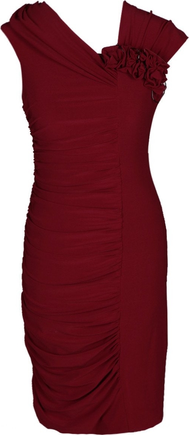 Czerwona sukienka Fokus dopasowana z asymetrycznym dekoltem bez rękawów