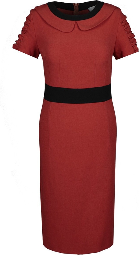 Czerwona sukienka Fokus dopasowana z krótkim rękawem midi