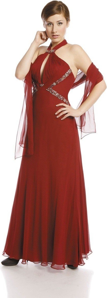 Czerwona sukienka Fokus maxi rozkloszowana z szyfonu