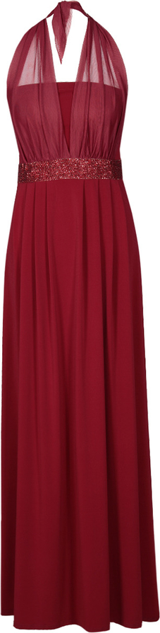 Czerwona sukienka Fokus maxi z dzianiny z dekoltem halter