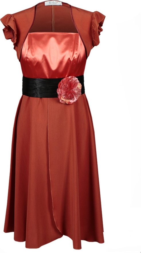 Czerwona sukienka Fokus midi bez rękawów z szyfonu